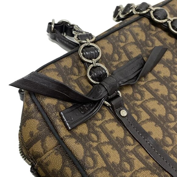 Auth DIOR/ChristianDior Trotter,Romantic - Dark Brown Brown PVC Leather Handbag - Picture 13 of 16